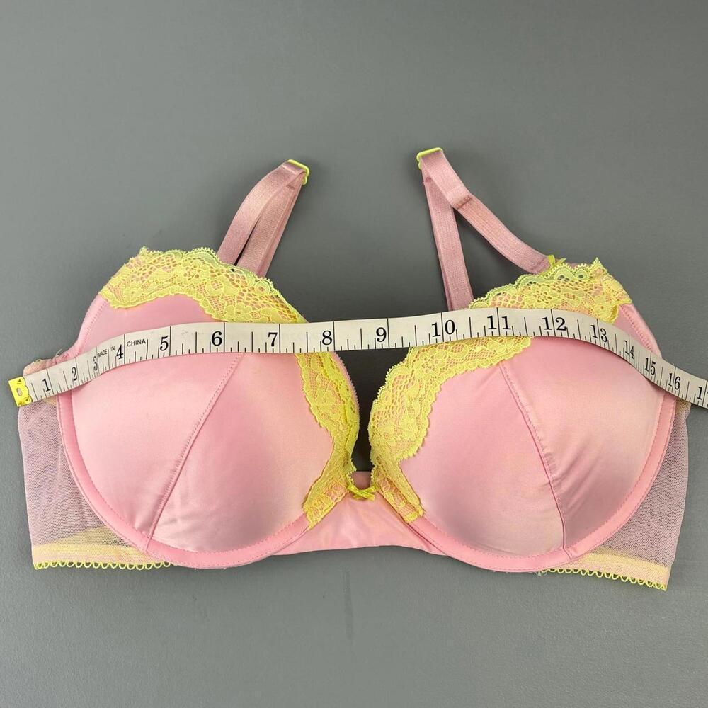 Victoria's Secret Tease Pink and Yellow Lace Trimmed Pushup Bra - Picture 7 of 8